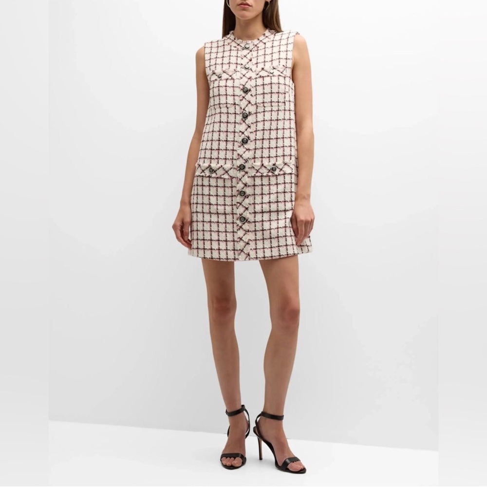 Veronica Beard White Tweed Mini Plaid Laurel Sleeveless Dress - Picture 3 of 10